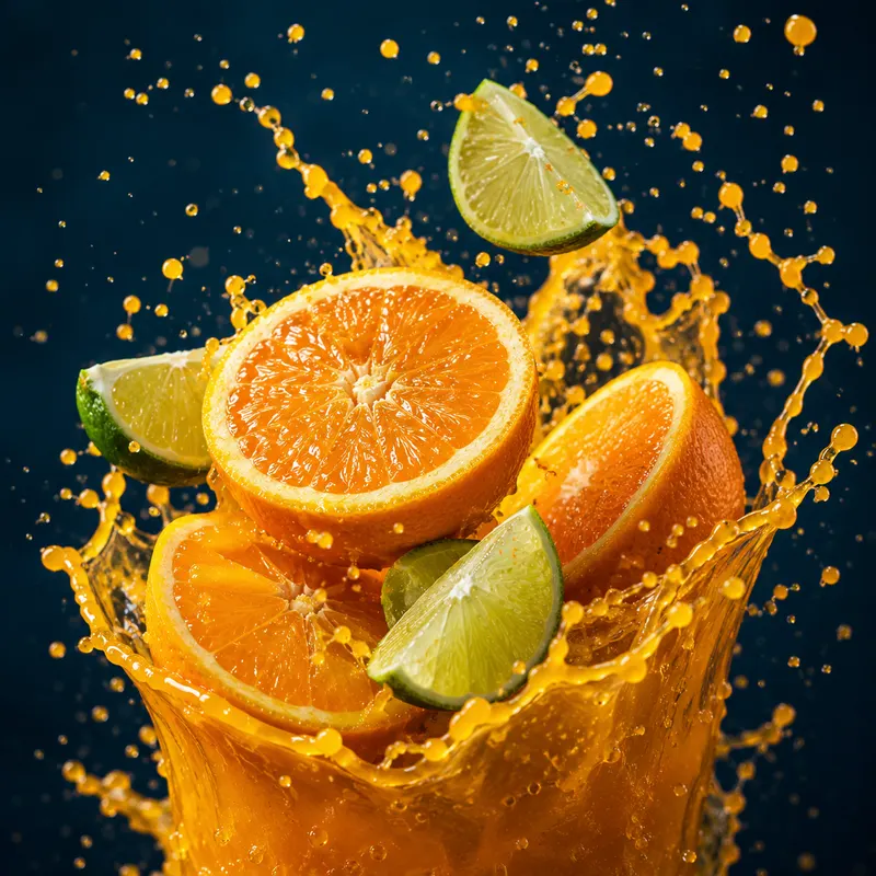 Fresh oranges and limes bursting with juice