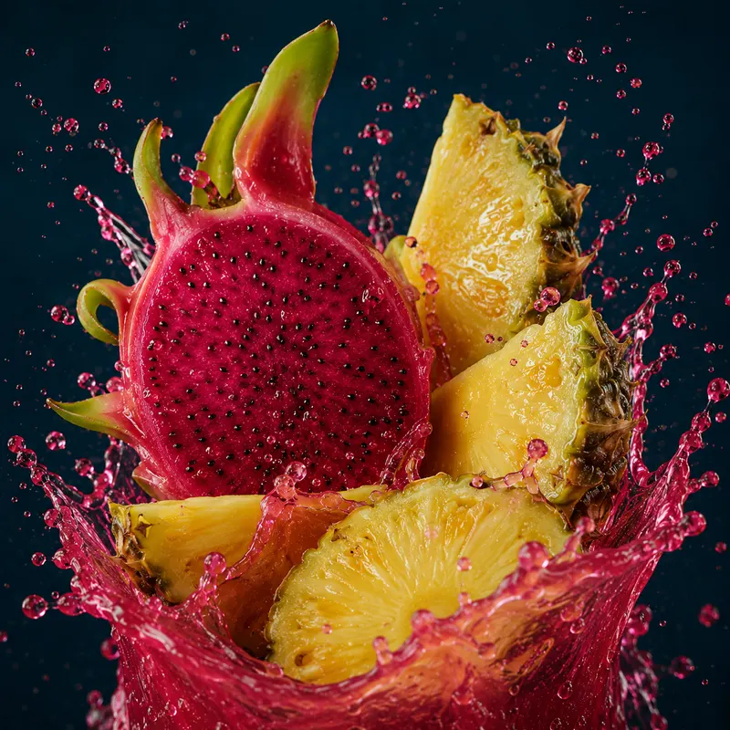 Dragon fruit and pineapple with tropical splash